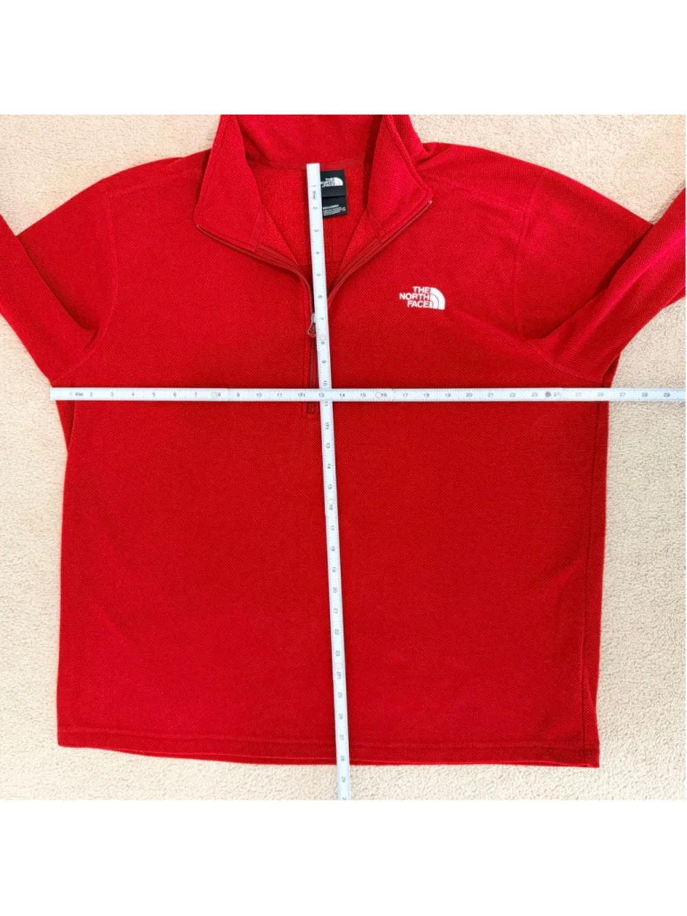The North Face Red Textured Fleece Quarter Zip Pullover Men's XXL